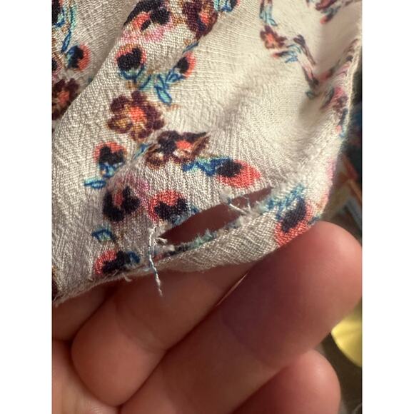 Women L Free People Button Tunic Shirt Mini Dress Top Blush Floral Print Ruffle - Picture 6 of 7